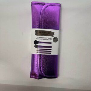 Sephora Skinny brush wrap with purple snap closure carry case 5 brushes